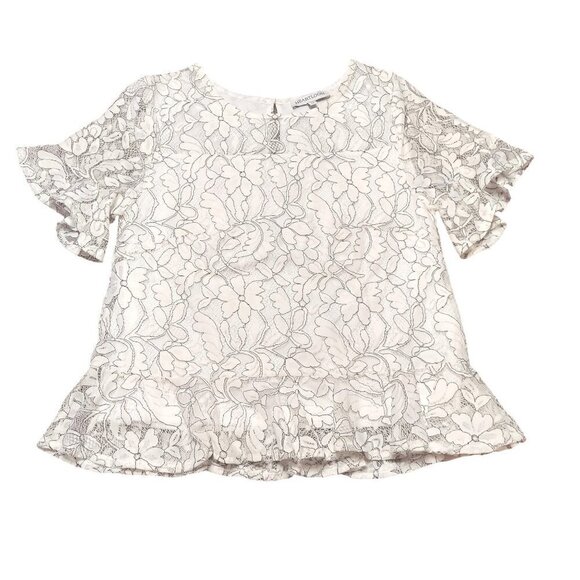 Heartloom Tops - Heartloom Womens White Floral Lace Ruffle Short Sleeve Top